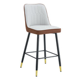 English Elm Modern Two-Tone Pu Bar Stool - Brown and Light Gray Spliced Chairs With Gold Decorated Legs.Brown and Light Gray Spliced,Black Metal Legs,Set Of 2 Chairs.