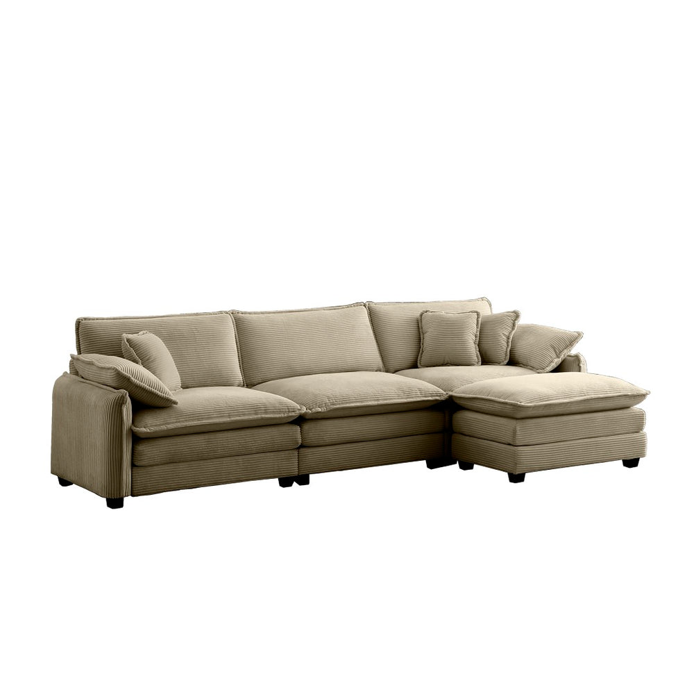 English Elm Oversize 3-Seater L-Shaped Sectional Sofa With Matching Ottoman In Luxurious Tan Corduroy Elegance W714S00717-GIGA