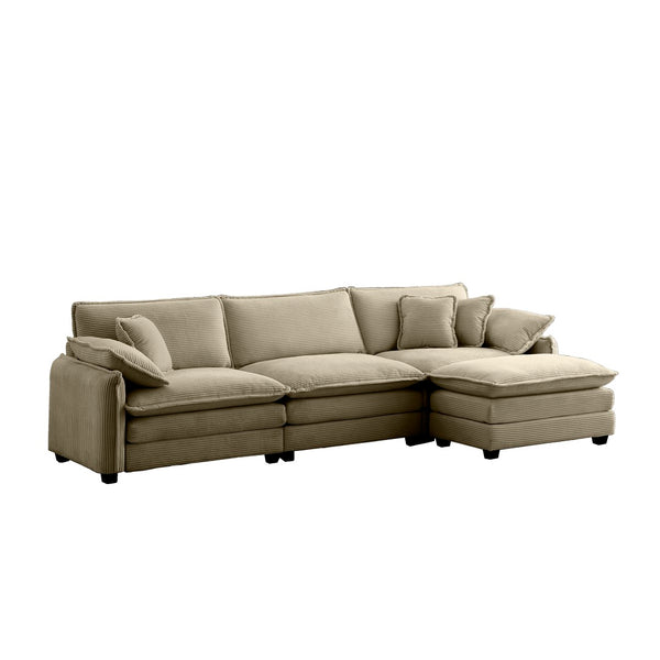 English Elm Oversize 3-Seater L-Shaped Sectional Sofa With Matching Ottoman In Luxurious Tan Corduroy Elegance W714S00717-GIGA