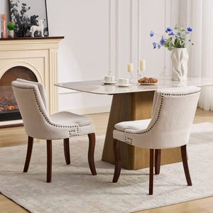 English Elm Modern Dining Chairs Set of 2 with Double-Layer Cushioned Chenille Upholstery, Curved Solid Wood Legs Beige W1143P207917