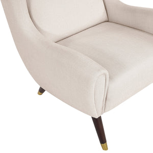 English Elm Modern Wingback Upholstered Accent Chair with Solid Wood Frame, Gold-Tip Legs, Plush Pocket Coil Comfort Beige 30.5 L x 33.5 W x 32 H B011P393050