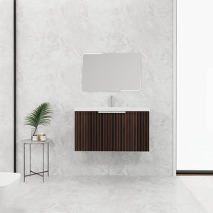 English Elm 36 Inch Silver-Brown Stripe Wall-Mounted Vanity with Resin Sink, Soft-Close Doors & Spacious Storage W999P204953