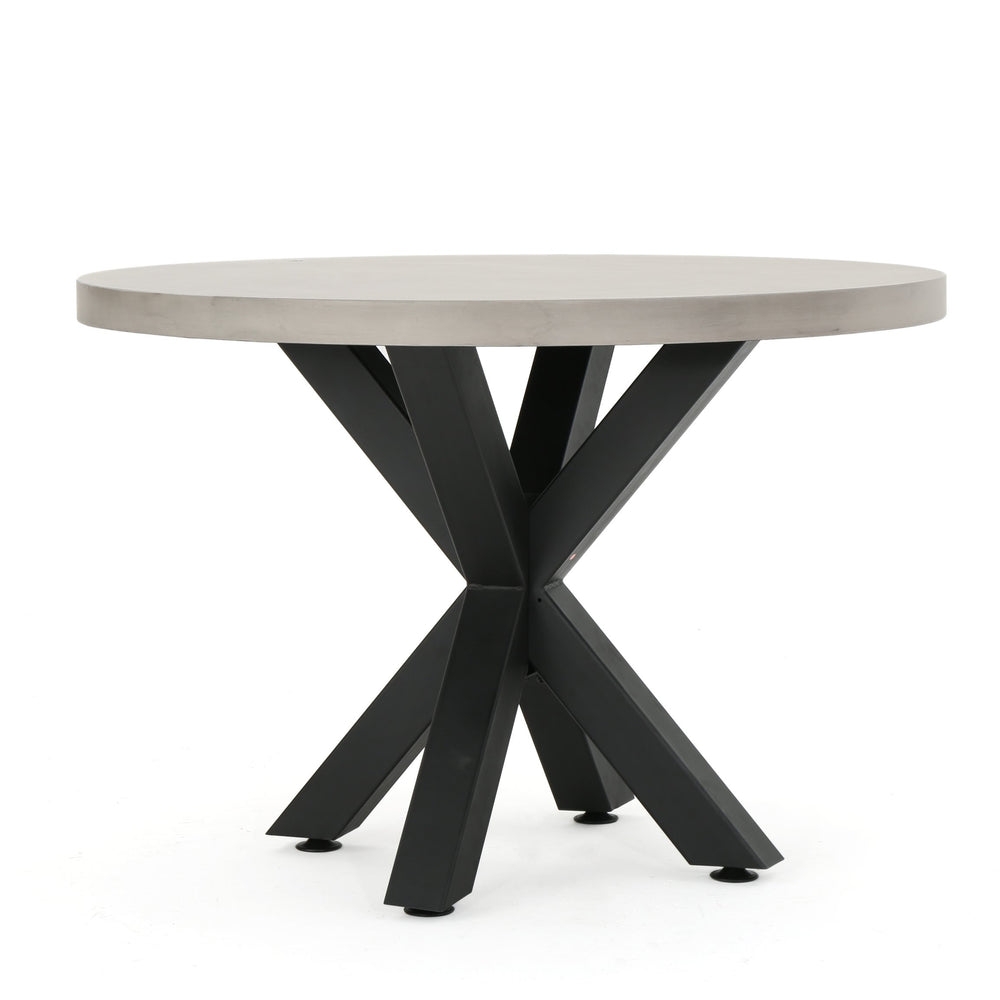 English Elm Christopher Knight Home® - Goleta Round Table - Modern Minimalist Design With Sculptural Metal Base & Concrete-Style Top 60886.00L_60886.00MGOT