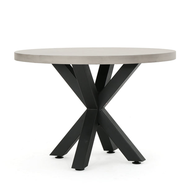 English Elm Christopher Knight Home® - Goleta Round Table - Modern Minimalist Design With Sculptural Metal Base & Concrete-Style Top 60886.00L_60886.00MGOT
