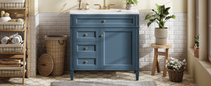 English Elm 36'' Bathroom Vanity With Sink, Modern Indigo Blue Storage Cabinet Featuring 3 Drawers & Adjustable Shelf N710P230246M