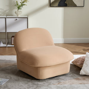 English Elm Swivel Accent Chair Plush Velvet Pumpkin Barrel Silhouette with 360 Degree Metal Base Khaki W3244P392748