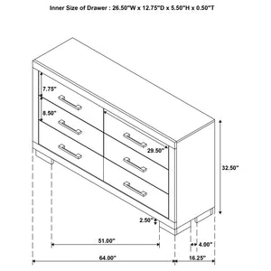 English Elm Polk Six Drawer Dresser in Snow White with Silver Bar Pulls for Modern Bedrooms B062P447709