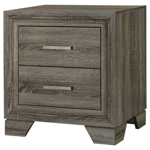 English Elm Funston Brown Oak Nightstand with 2 Drawers, Tapered Legs & Metal Bar Handles for Organized Style B062P375571