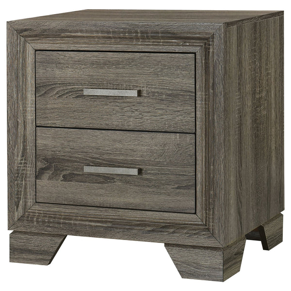 English Elm Funston Brown Oak Nightstand with 2 Drawers, Tapered Legs & Metal Bar Handles for Organized Style B062P375571