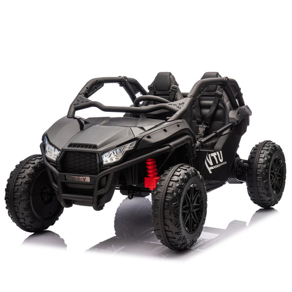 English Elm 24v Two Seater Kids Utv with Parental Remote Dual Motors Four Wheel Suspension Led Black W1578P198431