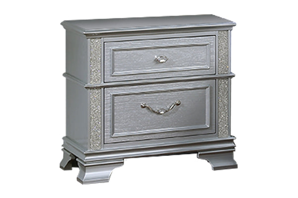 English Elm Elegance Gray Glitter Nightstand with Crystal Knob & 2 Drawers – Modern Storage Accent 26x17x26" B011P308559