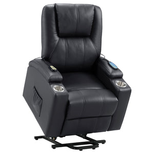 English Elm Macklin Faux Leather Power Lift Recliner with Heat Massage and Storage Pockets Black B062P466804