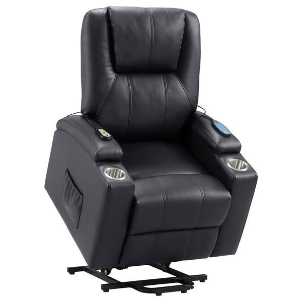 English Elm Macklin Faux Leather Power Lift Recliner with Heat Massage and Storage Pockets Black B062P466804