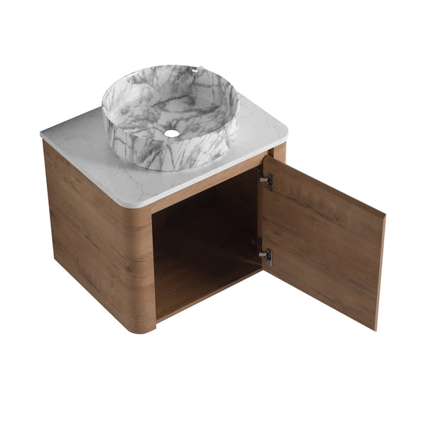 English Elm 24'' Wall-Mounted Bathroom Vanity With Ceramic Vessel Sink, Soft-Close Door & Stylish Design W999S00395