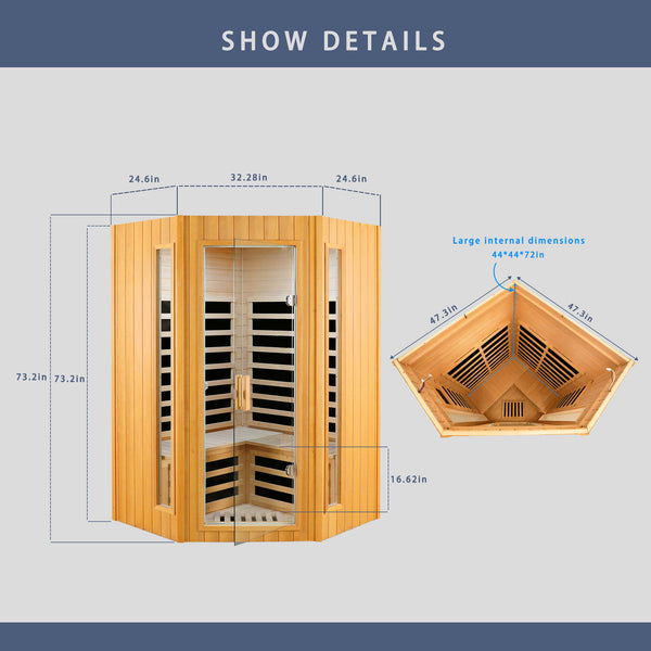 English Elm Two Person Hemlock Wood Far Infrared Home Sauna with Bluetooth and Led Lighting W2611P175995