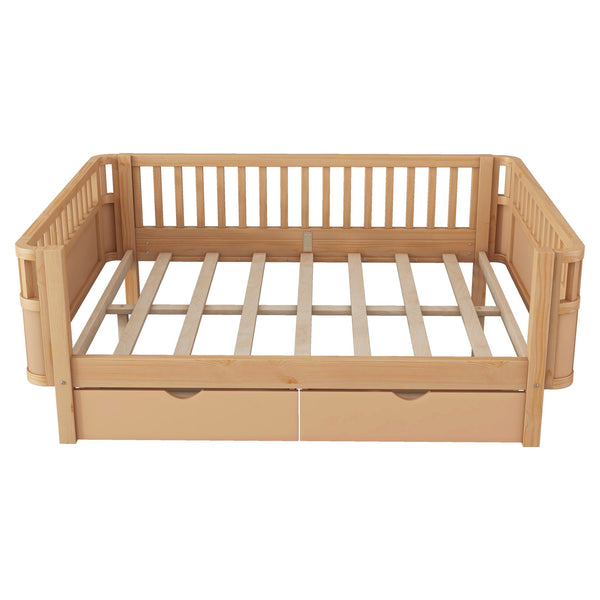 English Elm Full Solid Wood Kids Platform Bed with Guardrail, Low-Profile Durable Pine & MDF, 350LB Capacity Natural 69.69 L x 18.5 W x 8.66 H W2593P331687