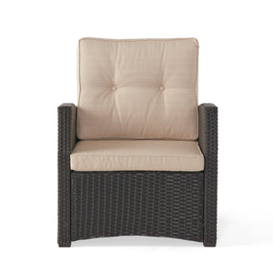English Elm Christopher Knight Home® - ST MARTA SINGLE SOFA Dark Brown PE Rattan Outdoor Armchair with Iron Frame and Waterproof Cushion Comfort 57723.00DBRN