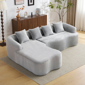 English Elm Full L-Shape Sectional Sofa with Curved Chaise, Modular Chenille Couch, High-Density Comfort for Apartment Living Grey W3612S00005