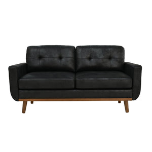English Elm 65-inch Two Seat Sofa Breathable Foil Fabric Diamond Quilted Back Solid Wood Legs Black W5568P478823