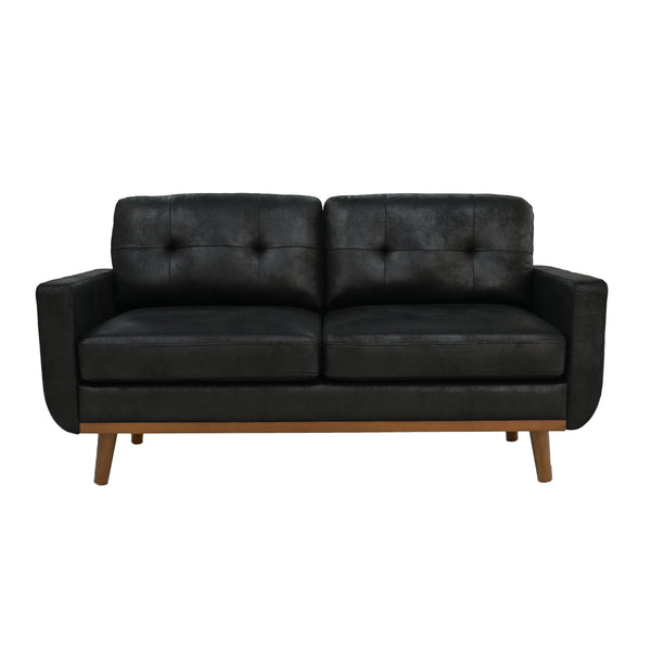 English Elm 65-inch Two Seat Sofa Breathable Foil Fabric Diamond Quilted Back Solid Wood Legs Black W5568P478823