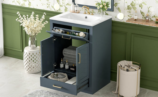 English Elm 24" Stylish Blue Bathroom Vanity With Ceramic Sink, 2 Storage Doors & Tip-Out Drawer For Organization N710P341037C
