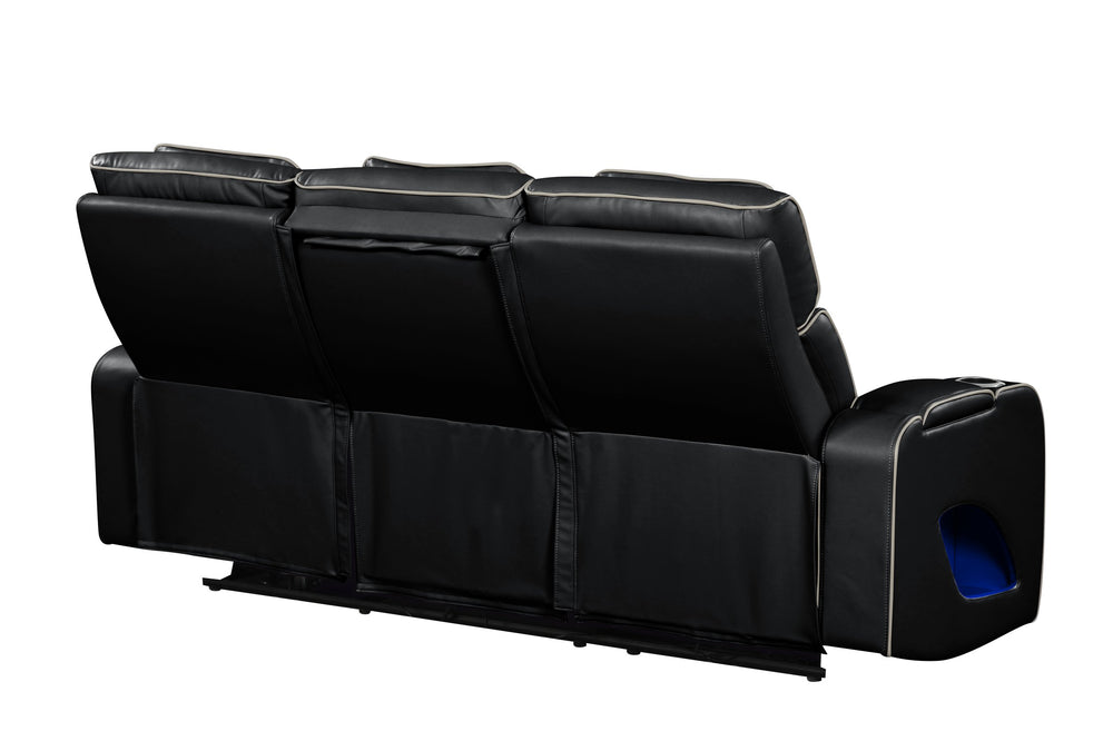 English Elm Fortuner Faux Leather Recliner Sofa with LED Lighting, Massage, Power Recline & Wireless Charging G150109097