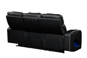 English Elm Fortuner Modern Recliner Sofa in Black Faux Leather with Massage, LED Lights, USB, Wireless Charging B009P287715