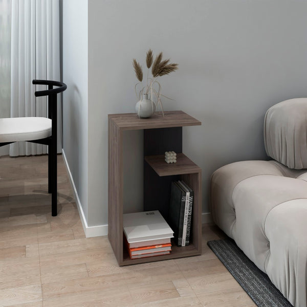 English Elm Side Table 25" H With 2 Shelves - Modern Dark Brown Accent For Living Room, Bedroom & Entryway B097P296869-GIGA