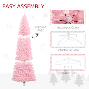 English Elm Homcom 8' Tall Slim Pink Douglas Fir Christmas Tree With 1168 Realistic Tips - Perfect For Small Spaces! W2225P249615