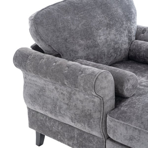 English Elm [New] Oversized Chaise Lounge Indoor Chenille Sleeper Recliner Armchair with Wide Foam Seat & Pillows DARK GREY W2363S00085