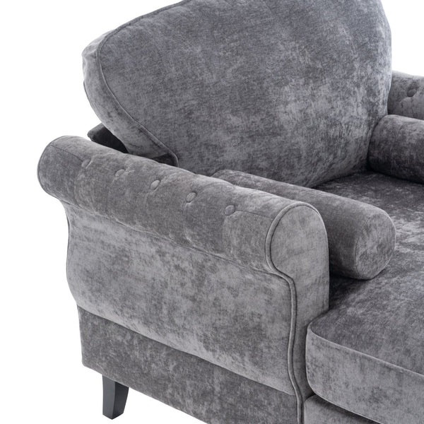 English Elm [New] Oversized Chaise Lounge Indoor Chenille Sleeper Recliner Armchair with Wide Foam Seat & Pillows DARK GREY W2363S00085