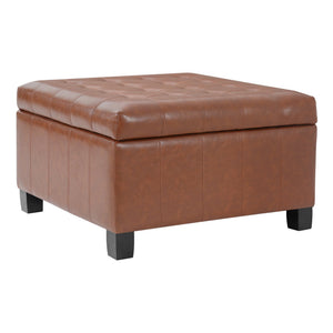 English Elm Black Tufted Pu Lift Top Storage Ottoman with Rubberwood Legs for Living Spaces Light Brown N779P404084L