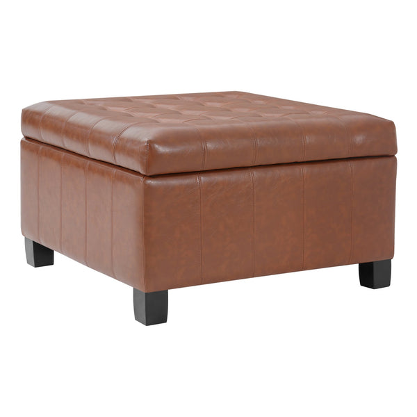 English Elm Black Tufted Pu Lift Top Storage Ottoman with Rubberwood Legs for Living Spaces Light Brown N779P404084L