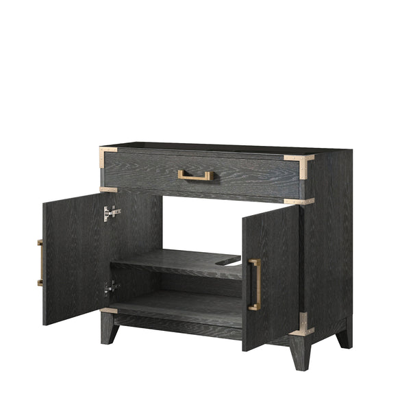 English Elm Black Oak Single Bath Vanity - Stylish 36" Bathroom Storage With Soft-Close Doors & Easy Setup B2731P260908