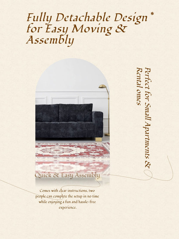 English Elm FX-P54-BK Plush Chenille Sofa with Metallic Legs, Subtle Glamour, Durable Velvet Feel for Living Room Black W576S00169