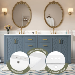 English Elm 72'' Modern Blue Bathroom Vanity With Ceramic Sink, Soft-Closing Drawers & Solid Wood Frame Storage N710SS00013C