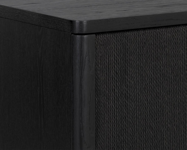 Sunpan Etienne Nightstand: Elegant Linear Design with Antique Brass Handles & Unique Wood Character Elements Black