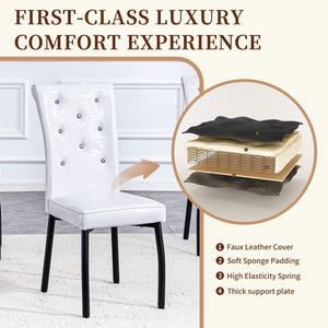 English Elm A Set of 2 Crystal Button Faux Leather Dining Chairs with Embossed Croc Texture White+Black W3226P344024