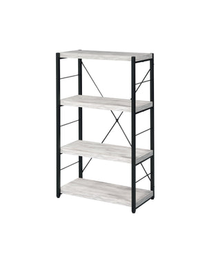 English Elm Jurgen Industrial Antique White & Black Bookshelf – 4 Faux Concrete Shelves, Metal Frame, Freestanding B2726P287312