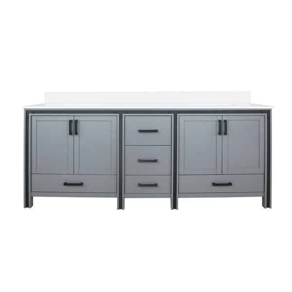 English Elm Dark Grey Double Bath Vanity 84" W X 22" D | Elegant White Quartz Top & Ample Storage Solutions B2731P260664