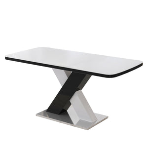 English Elm Modern Stretchable Rectangle Dining Table With Elegant White Top And Stylish X-Shape Black Legs W757P242760