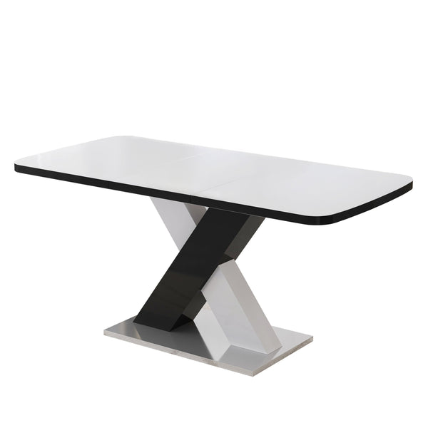English Elm Modern Stretchable Rectangle Dining Table With Elegant White Top And Stylish X-Shape Black Legs W757P242760