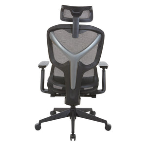 OSP Home Furnishings Mesh Back Ergonomic Manager Chair with Lumbar Support Headrest and Synchro Tilt System 71142MHR-3