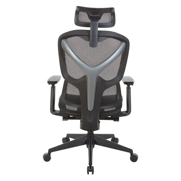 OSP Home Furnishings Mesh Back Ergonomic Manager Chair with Lumbar Support Headrest and Synchro Tilt System 71142MHR-3
