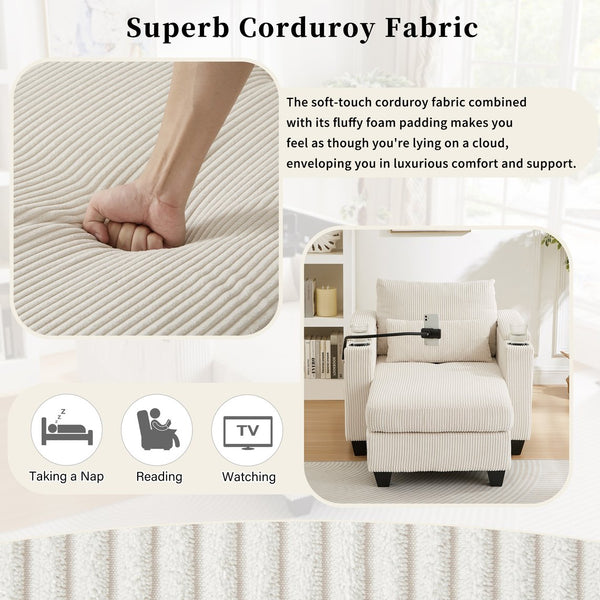 English Elm Convertible Chaise Lounge Sofa Bed With Usb Ports, Cup Holders & Storage For Stylish Comfort N719S002021A