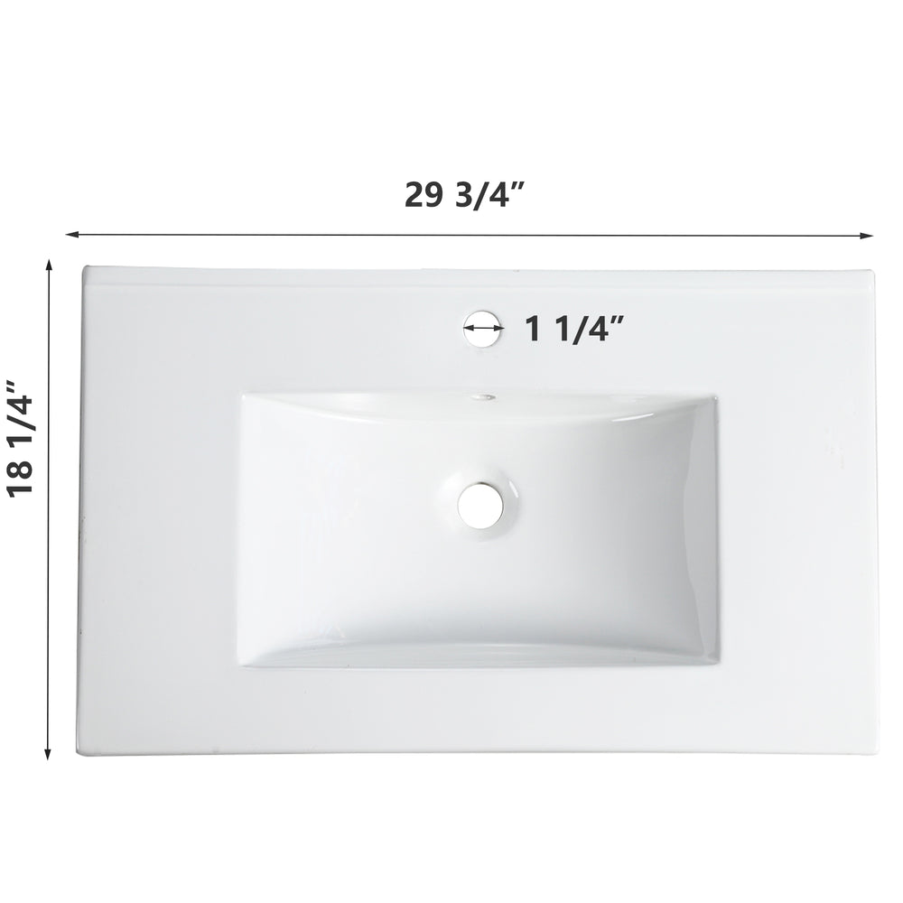 English Elm 30 30 Inch Ceramic Bathroom Sink Basin White – Sleek Smooth Surface, Easy-Clean Modern Vanity Bowl for Everyday Use W1550P168218