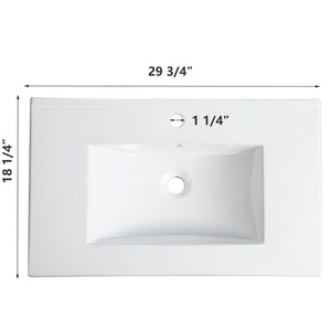 English Elm 30 30 Inch Ceramic Bathroom Sink Basin White – Sleek Smooth Surface, Easy-Clean Modern Vanity Bowl for Everyday Use W1550P168218