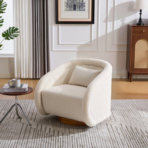 English Elm Swivel Barrel Chair Plush Teddy Fabric Pumpkin Silhouette for Living Room or Bedroom W3244P288825