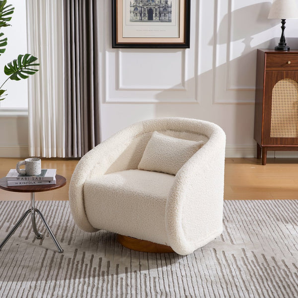 English Elm Swivel Barrel Chair Plush Teddy Fabric Pumpkin Silhouette for Living Room or Bedroom W3244P288825