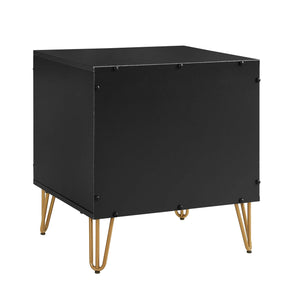 English Elm Dumbo 20" Modern Fluted Nightstand In Chic Black With Gold Accents - Stylish Storage Solution! B365P398143